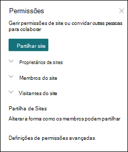 Painel de permissões de sites do SharePoint
