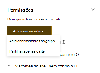 Pré-visualização do painel de permissões com o menu pendente.
