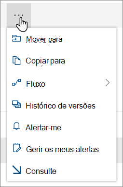 As opções de menu Mover para e Copiar para na navegação superior do SharePoint Online quando estão selecionados ficheiros ou pastas