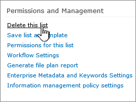 Eliminar esta lista em permissões e gestão