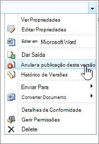 clique em Anular publicação desta versão
