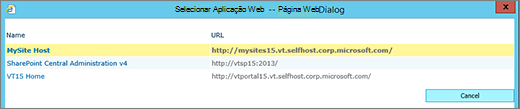 Selecionar uma aplicação Web na página alterar a aplicação Web