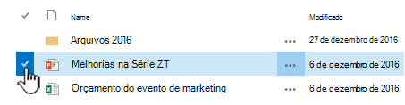 Selecione um ficheiro ao clicar na marca de verificação à esquerda do nome