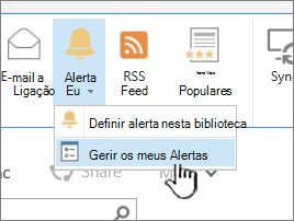 Botão Gerir alerta do SharePoint 2016 realçado