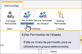 Clique em Editar Permissões para alterar o nível de permissão