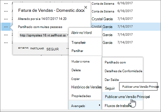 Clique em Publicar uma Versão Principal