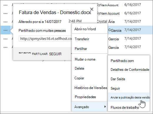 Clique em Anular publicação desta versão