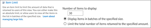 Configurar o número de itens a apresentar na página Definições de Vista