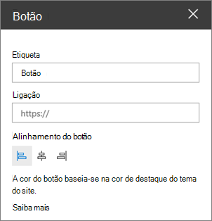 Painel de propriedades da peça Web botão