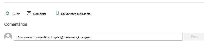 A secção Comentários de uma página do SharePoint permite que os leitores enviem feedback ao autor.