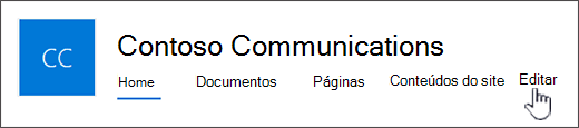 Menu superior do site de comunicação