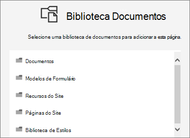 Selecionar uma biblioteca de documentos para colocar numa página