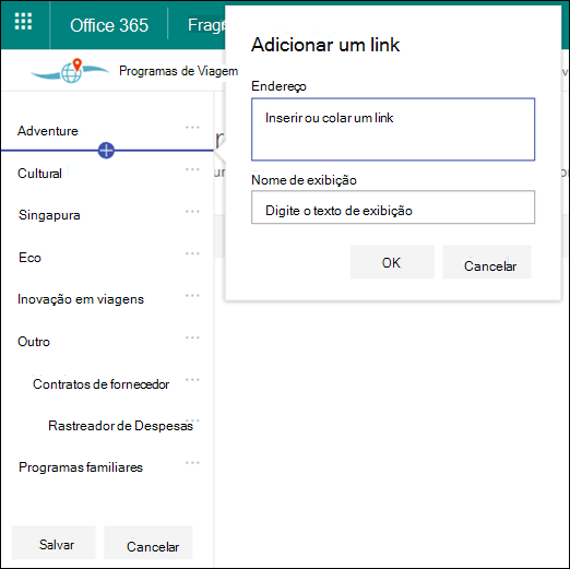 Editar navegação no hub do SharePoint