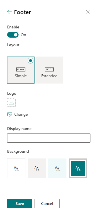 Rodapé do site do SharePoint