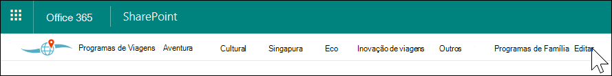 Navegação no hub do SharePoint