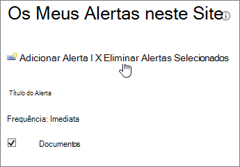 Gestor de Os Meus Alertas com a opção Eliminar alertas selecionados realçada