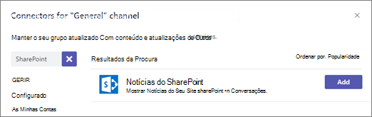 Caixa de diálogo Do conector de notícias