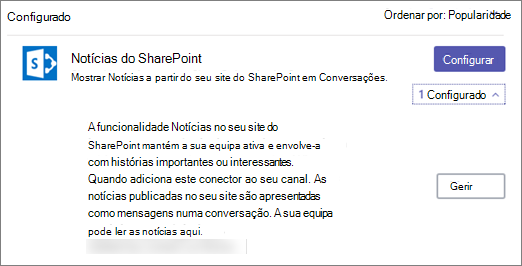 Caixa de diálogo Do conector de notícias