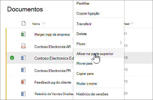 Afixar no topo do menu do ficheiro