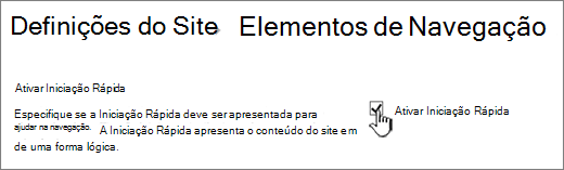 Desmarcar menu iniciação rápida