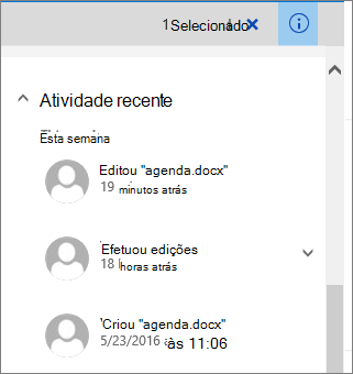 Lista de atividades recentes