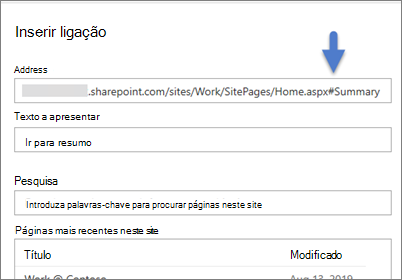 Exemplo de uma ligação com um marcador