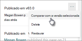 Comparar com a versão selecionada