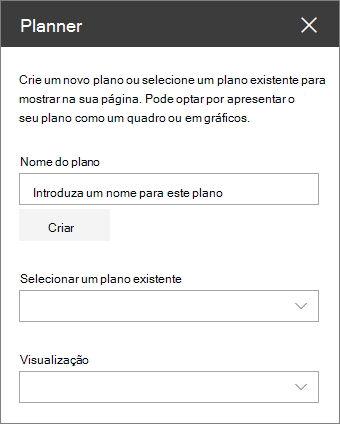 Caixa de ferramentas da peça Web Planner