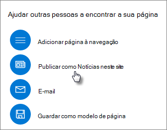 Painel Promover a mostrar Publicar como Notícias neste site