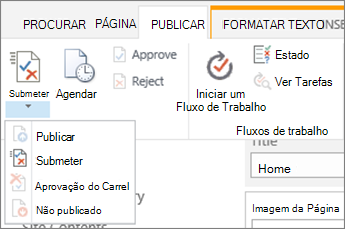 Submeta, publique botões no separador Publicar no Modo de edição.