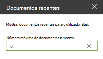 Painel de propriedades da peça Web Documentos recentes.
