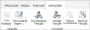 Captura de ecrã do separador variações do site de destino. O separador contém dois grupos, variação e tradução