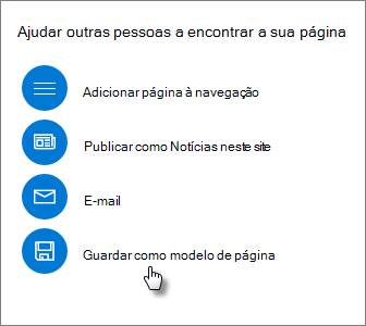 Painel Promover a mostrar o modelo Guardar como página