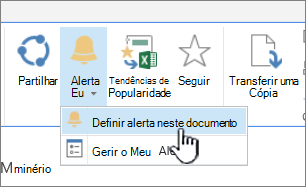 No separador Files, com a opção Definir Alerta neste documento realçada