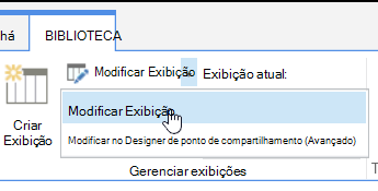 Separador Biblioteca com a opção Modificar Vista realçada