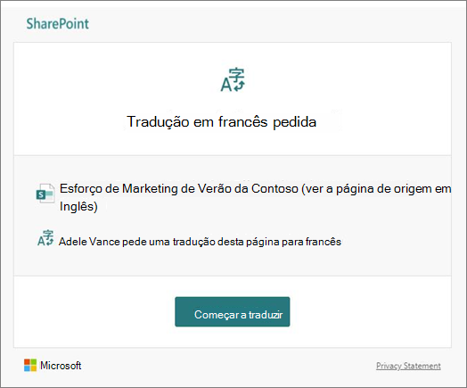 E-mail do pedido de tradução