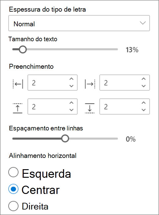 Opções de formato de texto