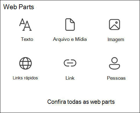 Lista de peças Web na Caixa de Ferramentas