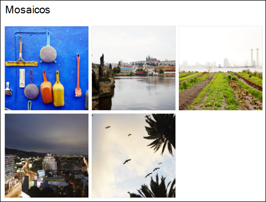Vista de Mosaico da Peça Web Galeria de Imagens