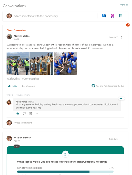 Experiência de peças Web conversações – (a nova experiência do Yammer)