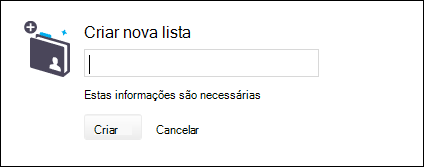 Janela Criar nova lista