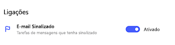 Captura de ecrã que mostra o E-mail Sinalizado Ativado nas Definições em Ligações