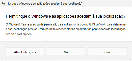 Captura de ecrã da mensagem que pede ao utilizador para permitir que uma aplicação aceda à localização.