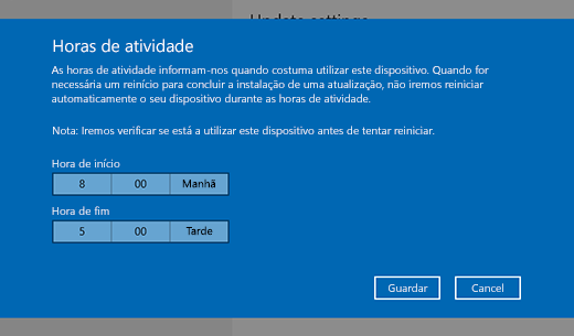 Screenshot of dialog window for changing active hours