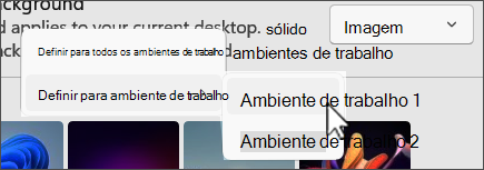 Captura de ecrã a mostrar várias opções de ambiente de trabalho em segundo plano.