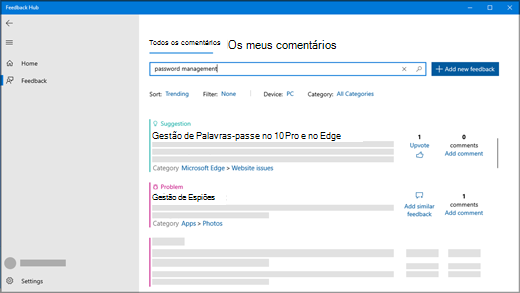 Caixa de diálogo Procurar Comentários no Hub de Comentários