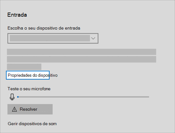 ligação de propriedades do dispositivo de entrada de som no menu de som