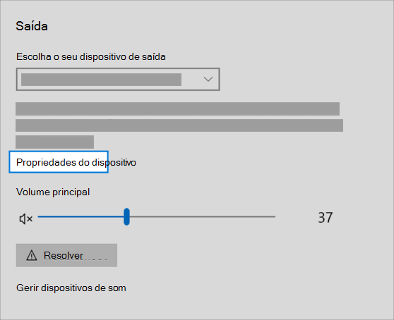 ligação de propriedades do dispositivo de saída de som no menu de som