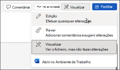 Mudar de visualização para vista de edição no Word para a Web