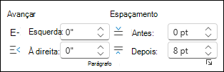 Alterar Avanço e Espaçamento no Word para a Web